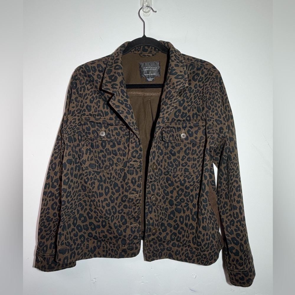 Sanctuary Naomi‎ Leopard Print Jacket M Denim Utility Field Coat Animal Print